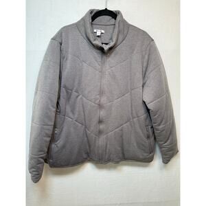 Three Dots Quilted Sweatshirt Jacket, Gray, Size XL